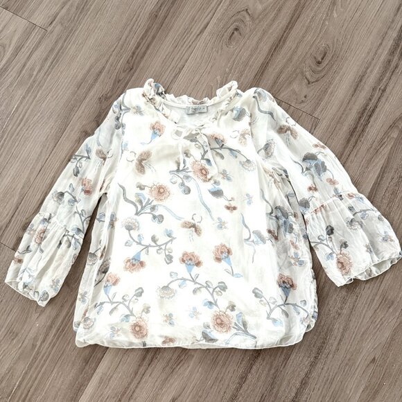 Made In Italy‎ Gauzy Silk Chiffon Floral Top Womens Medium Coastal Cottagecore - Picture 1 of 7